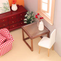 Table basse miniature en bois, transparente et en noyer, échelle 1:12, décoration de meubles pour maison de poupée
