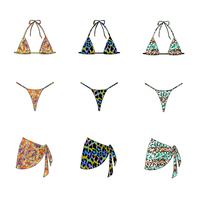 Dames 3-delige bikiniset luipaardprint badpak halter top, string slip met zijdelingse strik sarong strandkleding