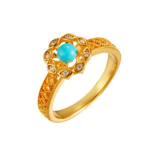 Fashion <b>Rings</b> Flower Shape Blue <b>Turquoise</b> Pave Setting Gold <b>Ring</b> For Women Gift Jewelry - Product Image 5