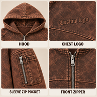 Sweat à capuche zippé personnalisé pour homme, coupe courte, effet délavé vintage, broderie logo personnalisé pour style streetwear rétro
