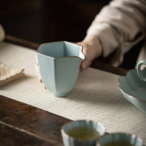 Ru Ware Hexagonal Fair Cup Ceramic <b>Tea</b> <b>Set</b> With Crackle Glaze For Kung Fu <b>Tea</b> Serving - Product Image 5