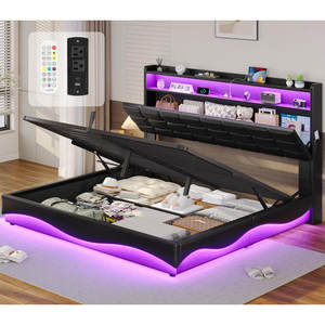 <span class=keywords><strong>Lit</strong></span> <span class=keywords><strong>de</strong></span> rangement moderne <span class=keywords><strong>de</strong></span> luxe Kainice avec éclairage LED, taille double, tête <span class=keywords><strong>de</strong></span> <span class=keywords><strong>lit</strong></span> noire, revêtement en cuir premium pour chambre à coucher <span class=keywords><strong>king</strong></span> <span class=keywords><strong>size</strong></span> - Product Image 3