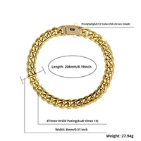 1BRA24110004 Bracelet en acier inoxydable unisexe européen américain à six faces polies style hip-hop à chaîne épaisse