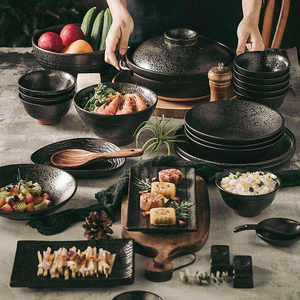 Factory Directly Sell Quality Dinnerware <b>Sets</b> Luxury Ceramic Tableware Black Plates Oven Safe Eco-Friendly Dishwasher Safe - Product Image 1