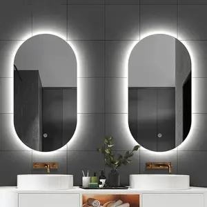 Зеркало для ванной комнаты со светодиодной подсветкой, противотуманным овальным светодиодным душем, умное современное настенное умное зеркало для спальни