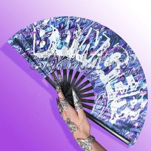 Ventiladores de mano plegables de bambú grandes personalizados, técnica pintada para eventos - Product Image 3