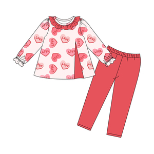 GLP2903 personalizado niña San Valentín arcos corazón estampado otoño trajes niños al por mayor niña niño ropa conjunto - Product Image 6