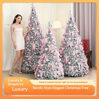 Verstellbarer Faltbarer Teleskopischer LED-Beleuchteter Rosa Fichten-Weihnachtsbaum 100-500 Lichter für Innenbereich Dekorativ Ohne Montage