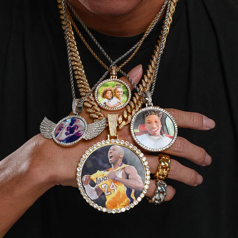 Altın kaplama Hip Hop resim kolye kolye dışarı buzlu özel takı sublime boşlukları özel fotoğraf kolye