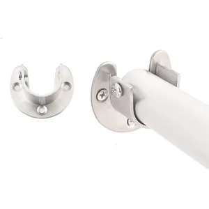 2Pcs Stainless Steel Shower Curtain Closet Rod Bracket Support Holder U Shape Socket Brace Pole Supporter with Mounting Screws