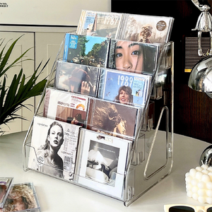 Support de rangement moderne en plastique à quatre niveaux pour CD, style escalier, grande capacité, pour CD, cassettes et albums - Product Image 1