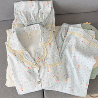 Ensemble pyjama 3 pièces pour femmes Lijia, imprimé mignon de dessins animés, bordure en dentelle, boutons, vêtements de maison pour femmes, respirant, vêtements de détente d'été