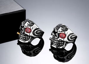 Bijou en acier inoxydable pour hommes, anneau de haute qualité, Style Punk, yeux rouges, crâne de <span class=keywords><strong>diamant</strong></span>, vente en gros - Product Image 2