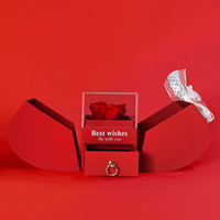 Kotak Hadiah Bentuk Apel Mewah Dengan Mawar Dekoratif Abadi, Kotak Perhiasan Dua Laci untuk Hari Valentine, Hari Ibu, Hiasan Meja Rumah