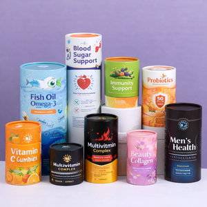 บรรจุภัณฑ์หลอดกระดาษพิมพ์ลายตามสั่งสำหรับอาหารเสริม วิตามินแคปซูล น้ำมันปลา กล่องทรงกระบอก พิมพ์ลายตามสั่ง ผู้ผลิต - Product Image 1