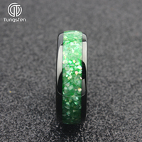 Bague en tungstène dôme noir de 8mm, incrustation de coquillage vert, alliance pour homme, bijoux pour homme