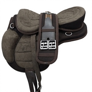 Silla de montar inglesa sin arco de cuero estilo Freemax marrón, ligera, duradera, con asiento acolchado suave y cómoda para resistencia. - Product Image 1