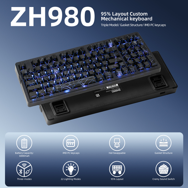 Zornher ZH980 Keyboard Black Spider Web High - Performance RGB Backlit Programmable Mechanical Keyboardfor Professional Gamers