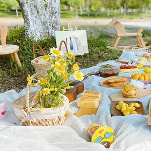 Hot bán sẫm màu nâu cổ điển tự nhiên lưu trữ thủ công giỏ với nắp lót wicker Cắm Trại Dã ngoại giỏ - Product Image 5