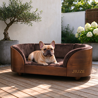 Lit pour animaux de compagnie en bois massif écologique de luxe XL personnalisé pour chats et chiens avec dossier rembourré intégré et accessoires amovibles