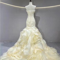 Robe de mariée sirène vintage Jancember JFH34, style cœur, à volants, champagne, avec fleurs 3D