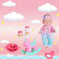 Adorable poupée bébé de 30 cm en plastique soufflé avec vaisselle, canard et biberon, modèle à yeux fixes pour le jeu créatif des enfants