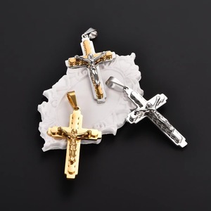 Pendentif Croix de Jésus en Acier Inoxydable Couleur Or, Bijoux Religieux Chrétiens, Accessoires, Cadeau d'Anniversaire - Product Image 1