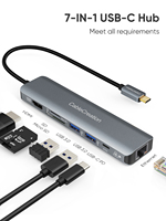 CableCreation 7-in-1 USB C Hub 4K untuk Adaptor Multiport Gigabit Ethernet 100W PD 2 USB 3.0 Pembaca SD/TF Paduan Aluminium Laptop