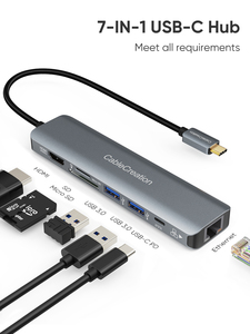 7 1 <span class=keywords><strong>USB</strong></span>-C HUB Adapter Dock di động HDMI 4K 60Hz 1000M Ethernet 2 cổng 3.0 <span class=keywords><strong>USB</strong></span> 100W PD SD/TF Đầu Đọc Thẻ máy tính xách tay mới OTG - Product Image 2