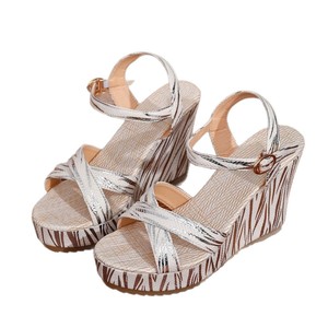 Women Summer Cross Strap Striped Wedge <b>Sandals</b> New Style Platform Thick Sole European American Large <b>Sandals</b> - Product Image 5