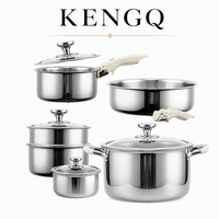 Ensemble de casseroles et poêles écologiques en acier inoxydable 316 de qualité alimentaire, durables, compatibles induction, avec couvercles en verre trempé