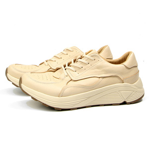Zapatillas deportivas de cuero blanco roto, color liso, con cordones, estilo vintage - Product Image 3