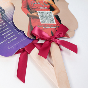 <span class=keywords><strong>Carte</strong></span> d'Invitation <span class=keywords><strong>de</strong></span> Mariage Personnalisée en Forme d'Éventail <span class=keywords><strong>avec</strong></span> Photos Imprimées en Couleur Recto Verso et Nœud en Ruban & Poignée en Bois pour Anniversaire - Product Image 6