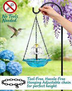 Baño para Pájaros Colgante de Tres Niveles con Cascada, Bomba Solar y Recipiente de Vidrio, Atrae Colibríes, Adorno para Jardín, Patio o Terraza - Product Image 5