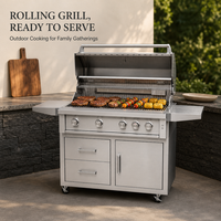 Gril de cuisine extérieur portable, étanche, réglable, en acier inoxydable, avec quatre brûleurs principaux, protection haute pression et grille de maintien au chaud