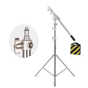 Support de lumière télescopique DB SH 2,9 m en acier inoxydable avec bras transversal et sac de transport pour toiles de fond de studio photo - Product Image 1