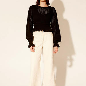 Maglione Pullover da donna in <span class=keywords><strong>maglia</strong></span> <span class=keywords><strong>di</strong></span> cotone 100% stile Y2K girocollo con maniche lunghe e righe <span class=keywords><strong>di</strong></span> <span class=keywords><strong>pizzo</strong></span> nero per la stagione autunnale - Product Image 3