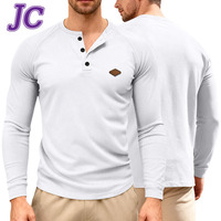 Nouvelle Collection Printemps/Automne Joychuang : T-shirt Henley à manches longues en maille gaufrée unie pour homme, décontracté, personnalisable