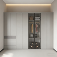 Armoire professionnelle sur mesure avec coiffeuse et tiroirs, porte vitrée avec éclairage et rangement