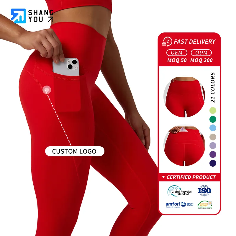 4062 Wholesale 32%Spandex 68%Nylon high waist workout athletic running tight fitness thick yoga pants leggings with pockets