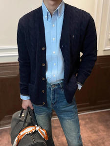 Pull en tricot torsadé automne-hiver, <span class=keywords><strong>cardigan</strong></span> à boutons, nœud brodé, col en V décontracté, manteau en coton, style anglais - Product Image 5