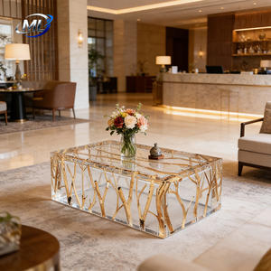 Mesa de Centro de Resina Epoxi Transparente con Cristales de Platino, Duradera, Estilo Europeo Moderno y Personalizable para Sala de Estar - Product Image 5