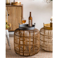 Meuble de maison Simple scandinave Table basse en rotin avec plateau rond en métal