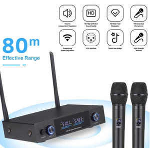 Professional 2-Channel UHF <b>Wireless</b> <b>Microphone</b> System Dynamic Handheld Mic Noise Cancelling for Stage Performance Plastic for - Product Image 6