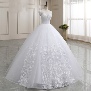 <b>White</b> Ball Gown Wedding Dress Sweetheart Neckline <b>Lace</b> Backless Natural Waist Full Length Bridal Gown - Product Image 3