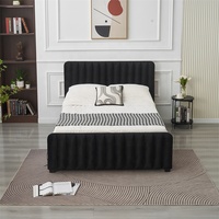 Cadre de lit plateforme de luxe avec rangement, en bois à lattes, capitonné, pour lits King et Queen, avec revêtement en tissu de conception européenne