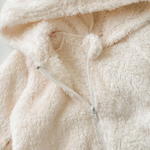 Barboteuse polaire personnalisée pour bébé Combinaison pour bébé couleur unie Barboteuse à capuche pelucheuse Tenue d'hiver pour bébé ours en peluche Vêtements chauds pour bébé - Product Image 5