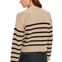 Cardigan court tricoté 100 % coton rayé personnalisé, anti-plis, col en V, style preppy décontracté pour femme, automne