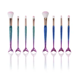Mauri Brochas Para Maquillaje Private Label 4 Pcs Mermaid Cosmetic Brush Set Fish Tail Gradient Makeup Brushes