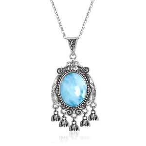 Collar de plata de ley 925 con colgante de Dominica Larimar, joyería ovalada de 12x16mm, para mujeres - Product Image 2